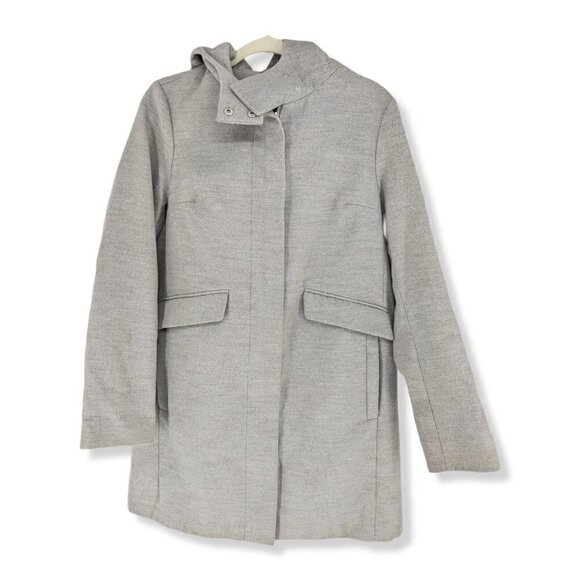 ASOS Jackets & Blazers - ASOS Hooded Long Coat Zip Front Gray Lined Pockets Women's Sz 10